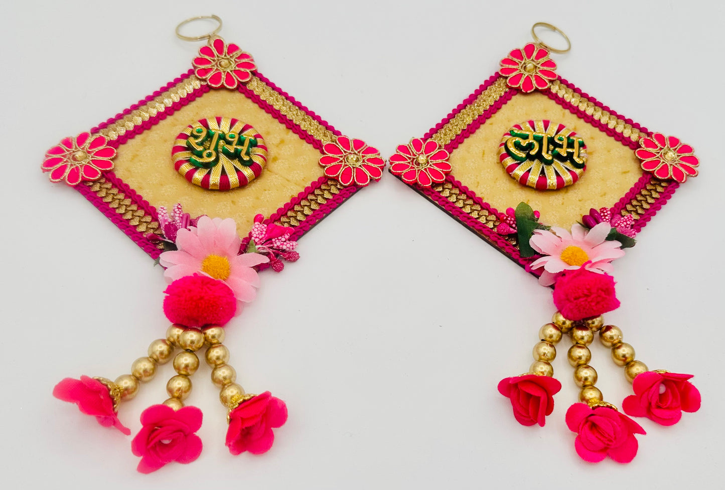 Shubh Laabh Hanging with Pink Flowers