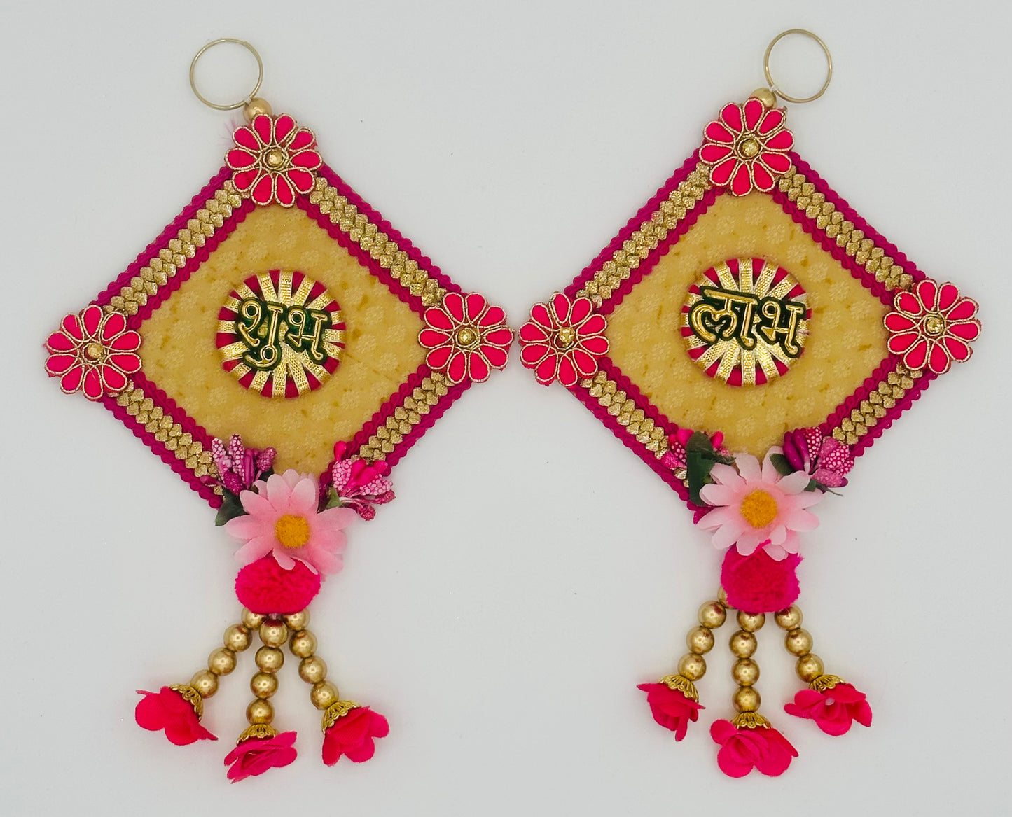 Shubh Laabh Hanging with Pink Flowers