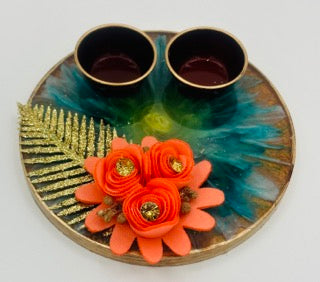 Resin Platter with Haldi-Kumkum/Kankavati - Small