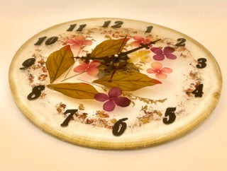 Resin with Dried Flowers Wall Clock