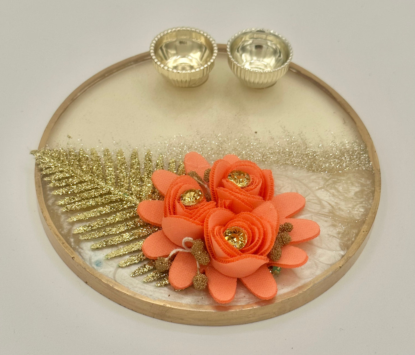 Resin Platter with Haldi-Kumkum/Kankavati - Small